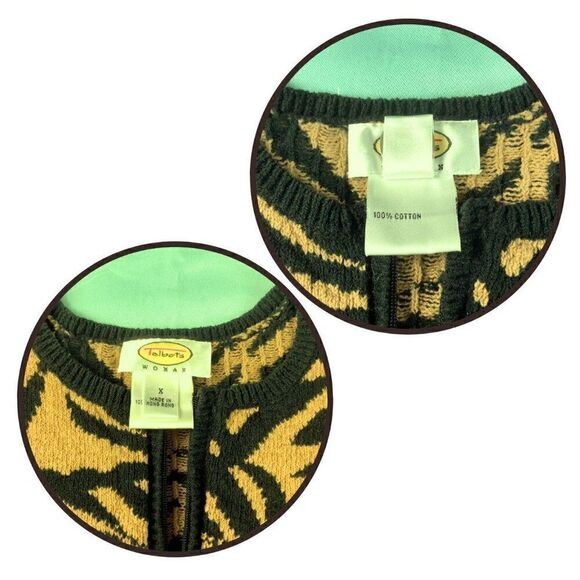 Talbots Cardigan Sweater‎ Women Black/Light Brown Leaf Fern Print Full Zip - Picture 6 of 7